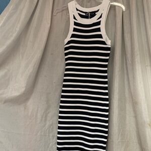 Sleeveless Black & White Striped Midi Dress